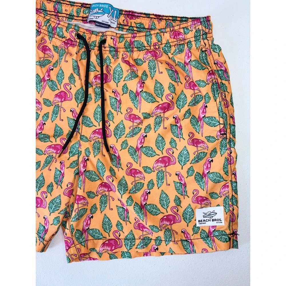BEACH BROS Mens Swim Trunks Board Shorts Orange‎ Pink Flamingo XL Bright 6 inch
